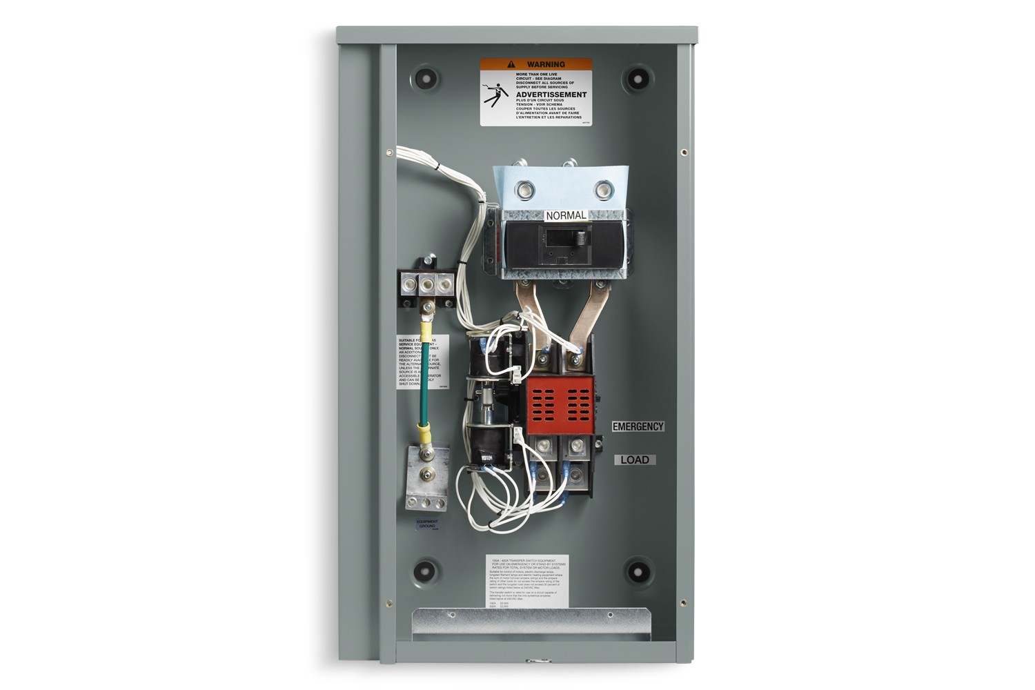 Inside view of a Kohler Automatic Transfer Switch (ATS) Model RXT on empty background