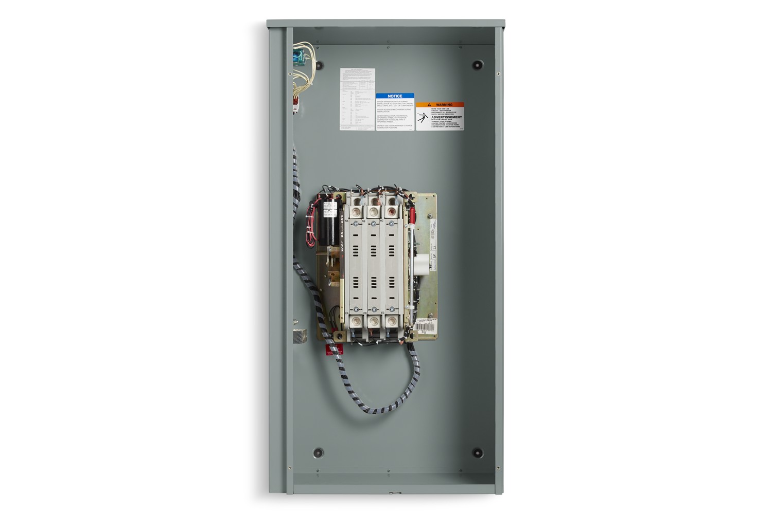 Inside view of a Kohler Automatic Transfer Switch (ATS) Model RXT on empty background