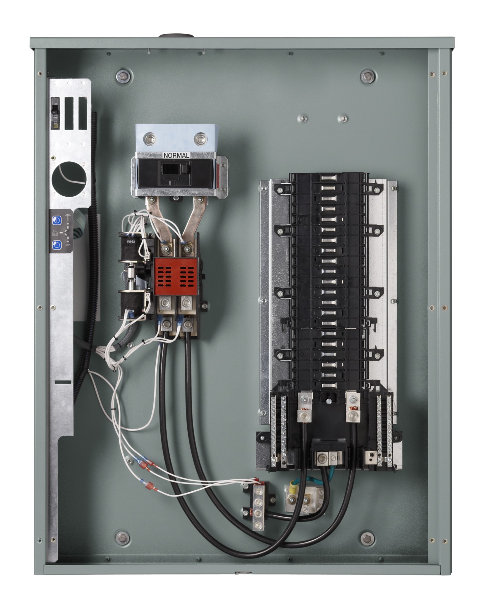 Inside view of a Kohler Automatic Transfer Switch (ATS) Model RDT on empty background