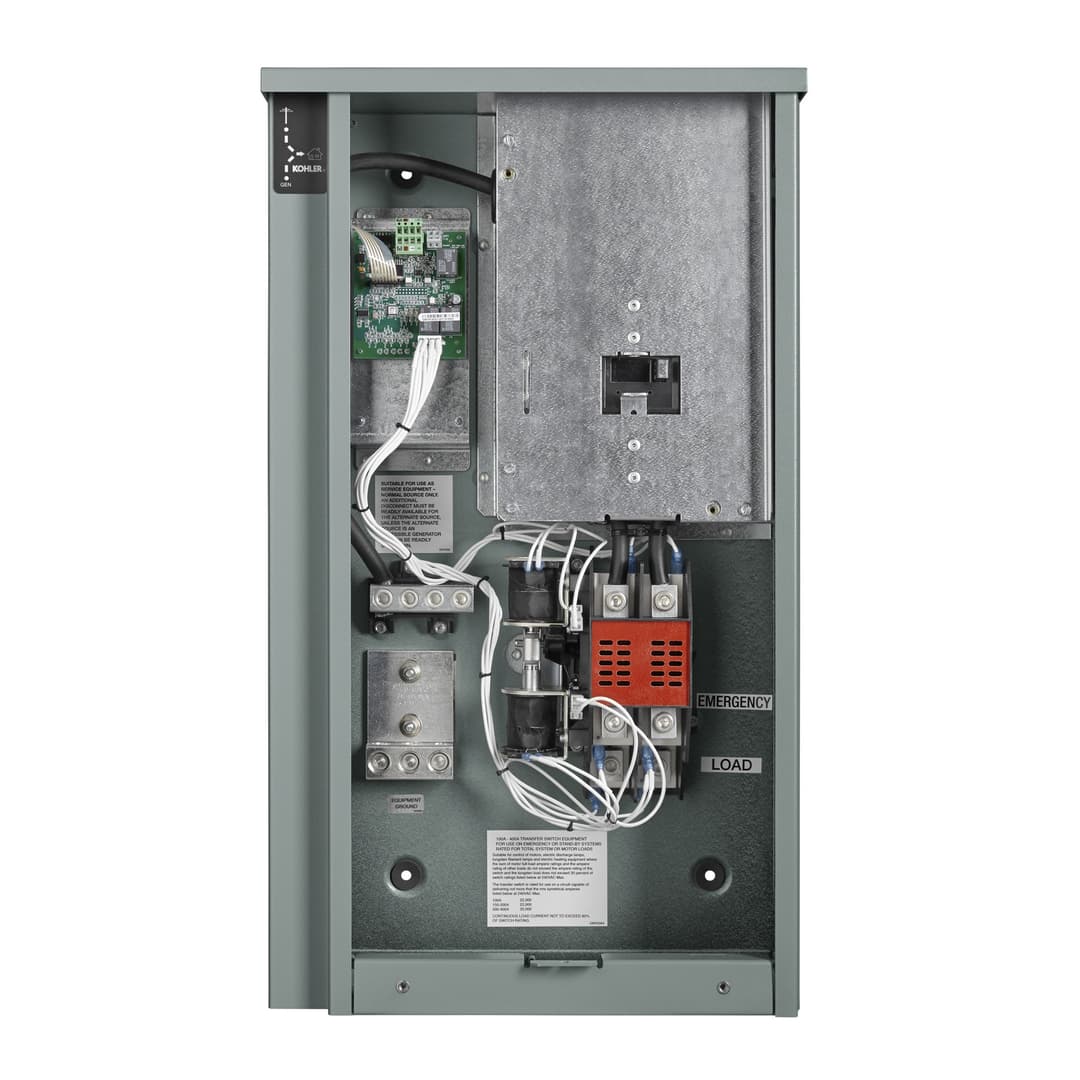 Inside view of a Kohler Automatic Transfer Switch (ATS) Model RXT on empty background